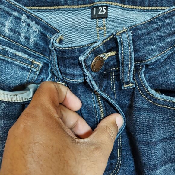 Judy Blue Jeans Womens 1/25 26x25 Skinny Fit Blue Distressed Whiskered Stretch - Picture 4 of 11